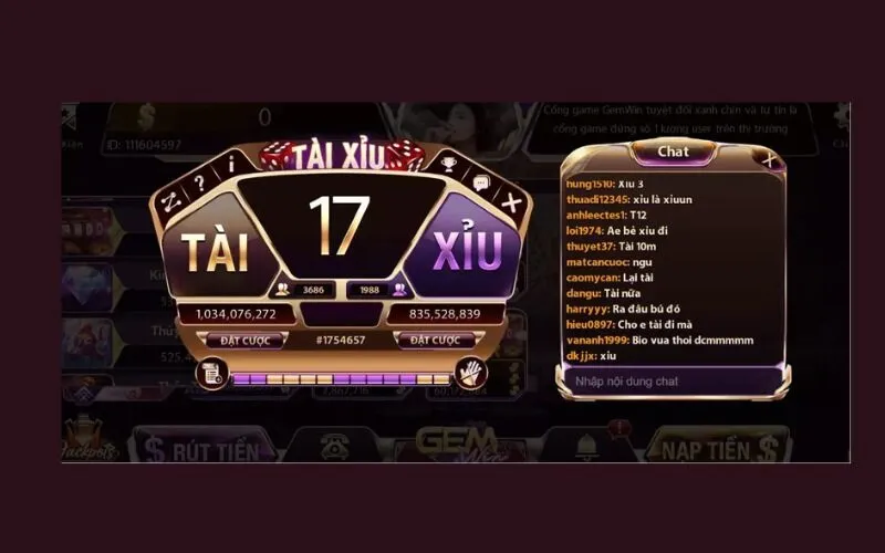 Giao diện trước khi chơi xỉu trên Gemwin